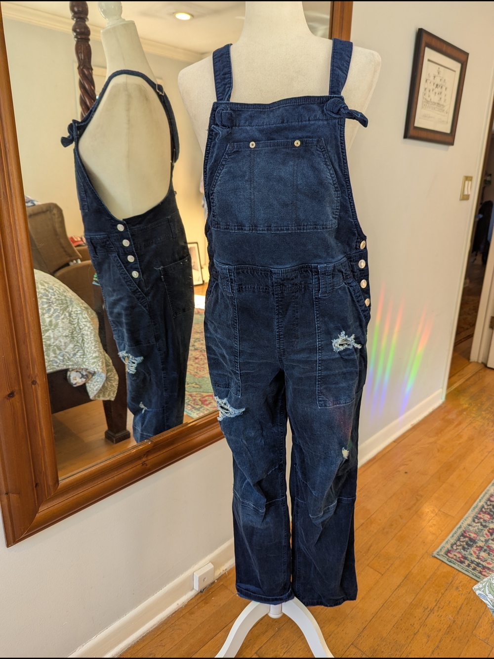Pilcro Dark Blue Distressed Denim Overalls